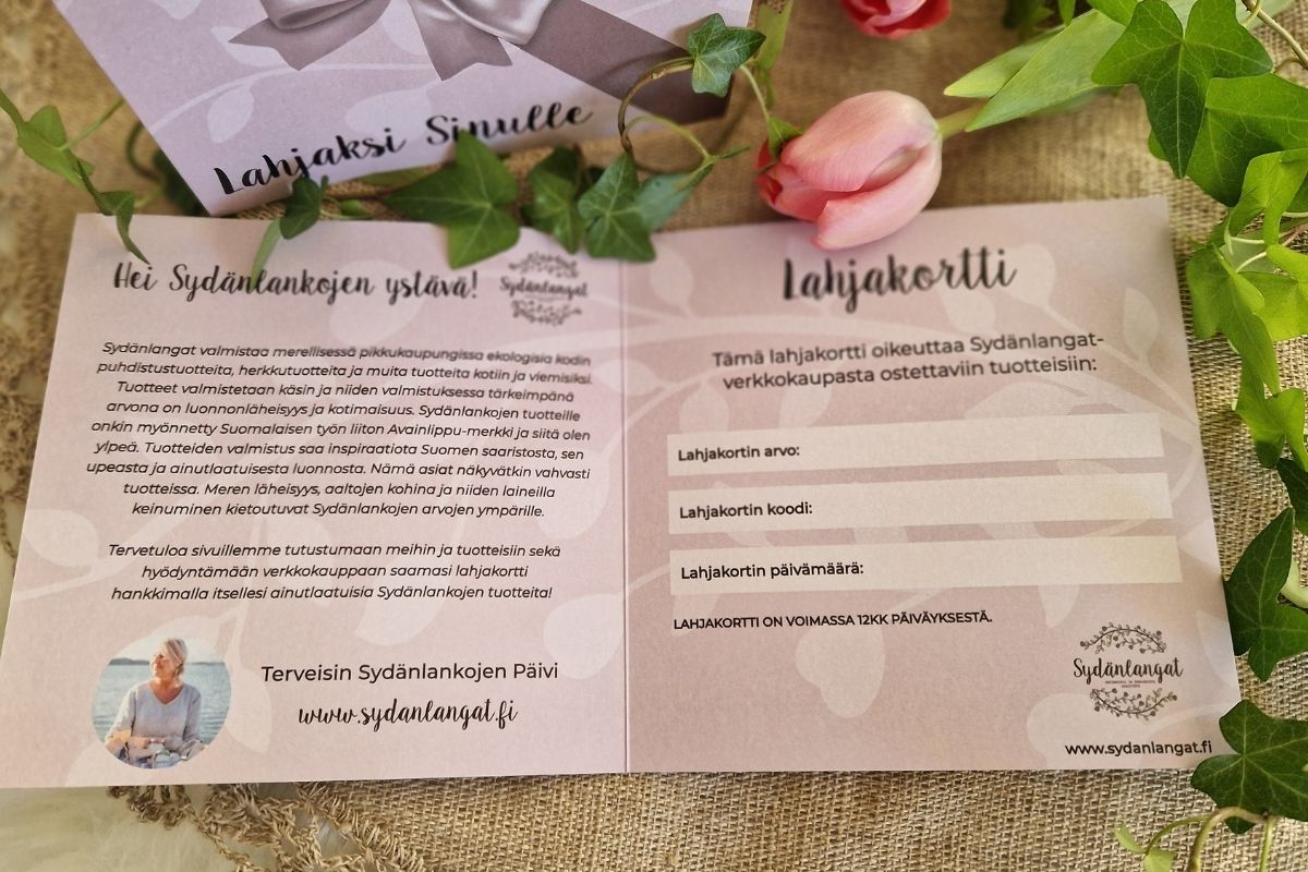 Lahjakortti käsintehtyjen tuotteiden ystäville